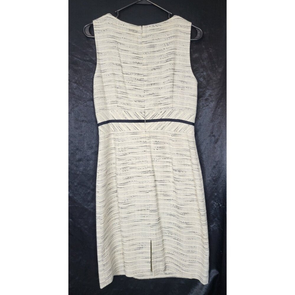 Antonio Melani Size 6 Dress Belted Ivory Black Accents Fitted Cocktail Career - Picture 2 of 7